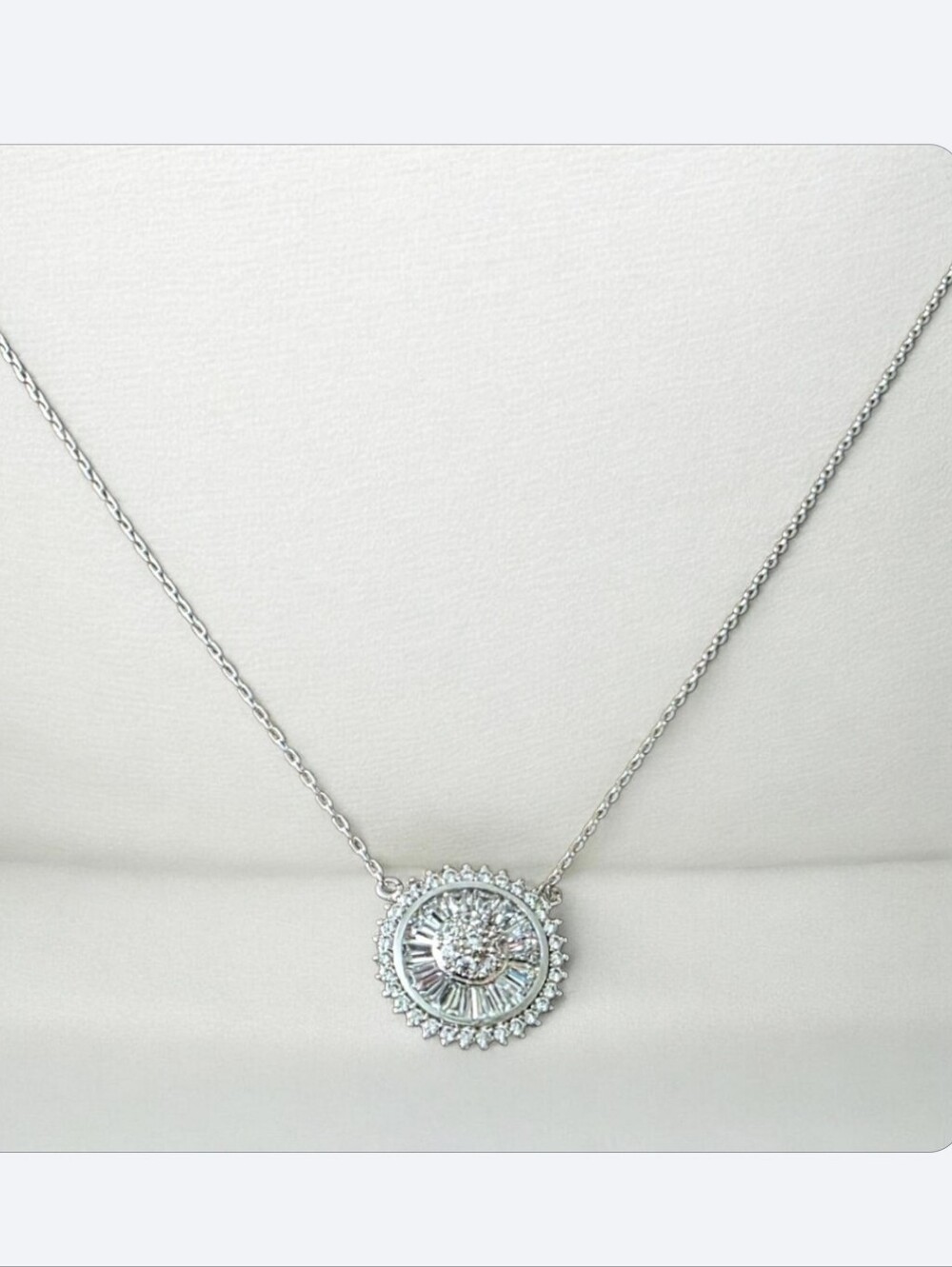 Sterling Silver Halo Medallion Pendant Princess Cut Necklace Round Stones